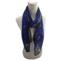 Ab1733-133 Floral Print Chiffon Scarf Navy