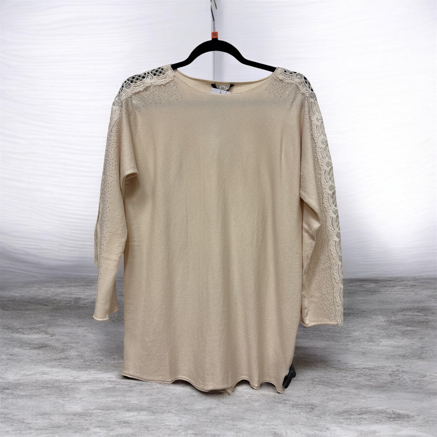 Ak32 Fine Knit Lace Sleeve With Bling Cream