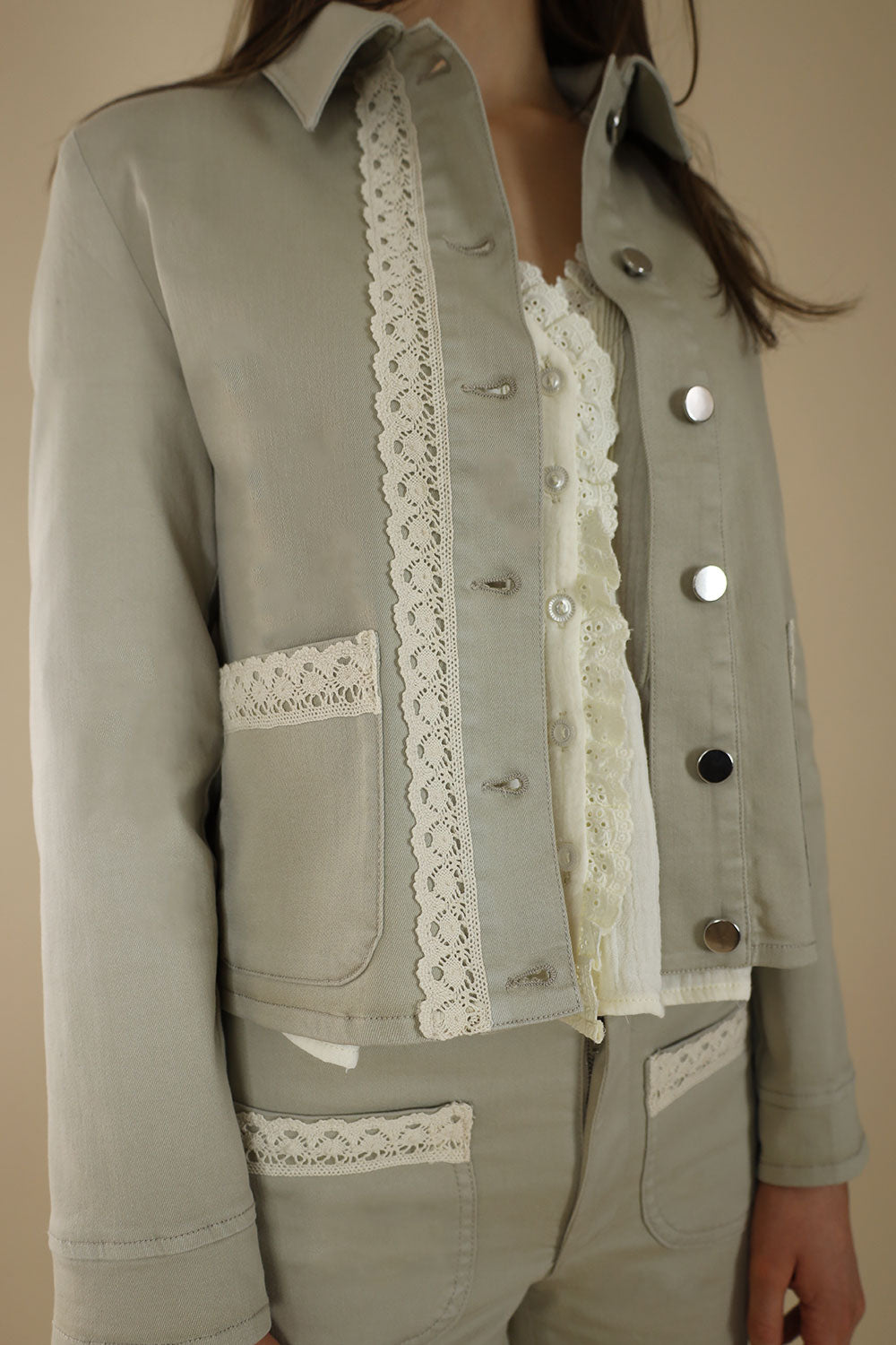 Alex Short Stretch Denim Jacket Sand