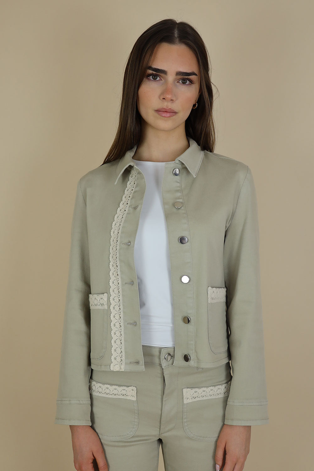 Alex Short Stretch Denim Jacket Sand