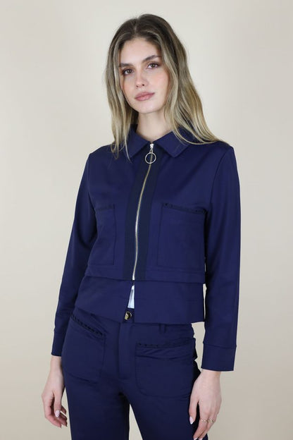 Aurora Short Zip Up Pocket Detail Frill Navy