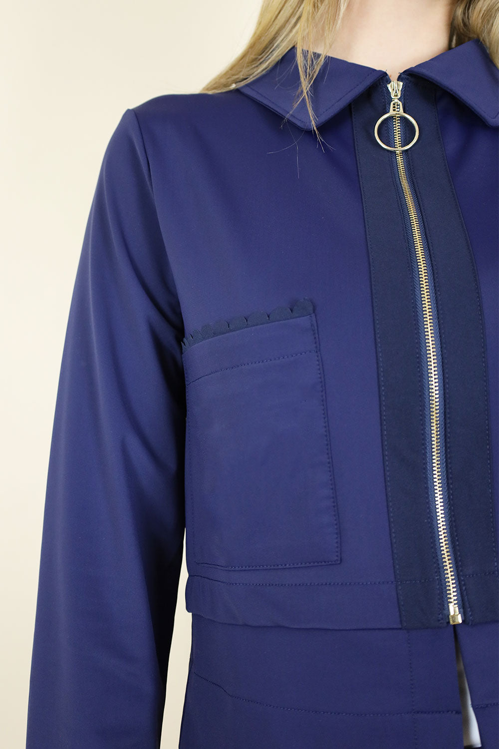 Aurora Short Zip Up Pocket Detail Frill Navy