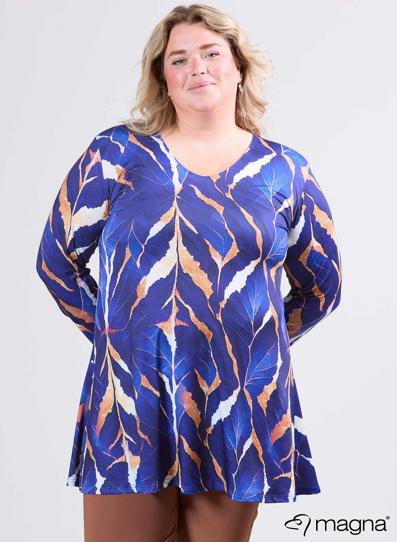 B-2401 Printed Long L/S Tunic Top Cobalt Blue
