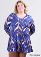 B-2401 Printed Long L/S Tunic Top Cobalt Blue