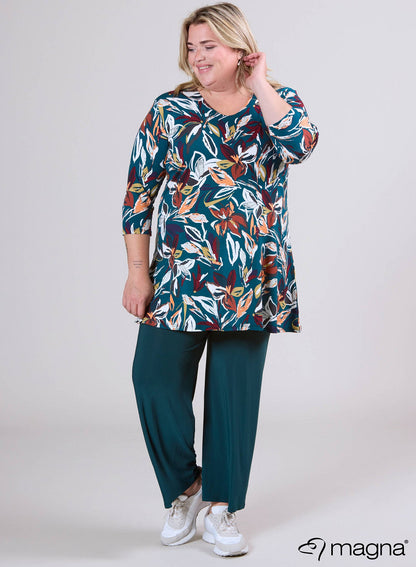 B6004-Vp-Mb Print O-Neck 3/4 Slve Tunic Teal