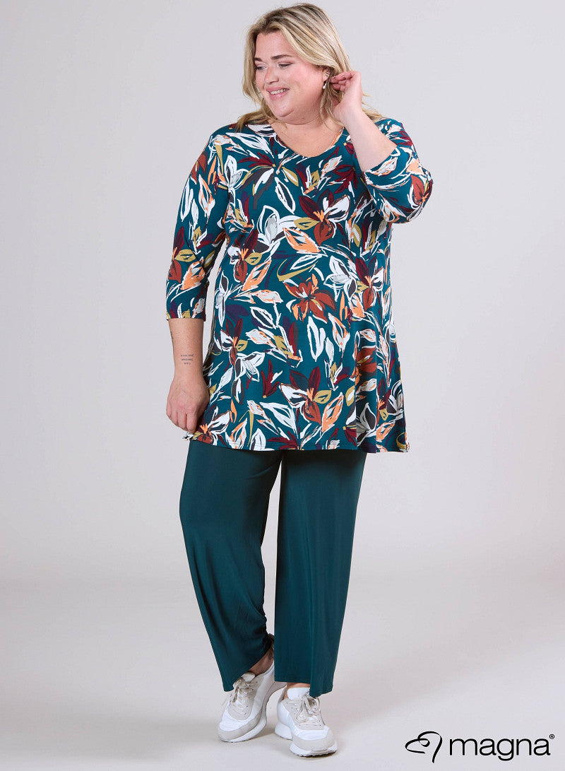 B6004-Vp-Mb Print O-Neck 3/4 Slve Tunic Green