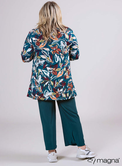 B6004-Vp-Mb Print O-Neck 3/4 Slve Tunic Teal
