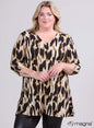 B6004-Vp-Mb Print O-Neck 3/4 Slve Tunic Brown