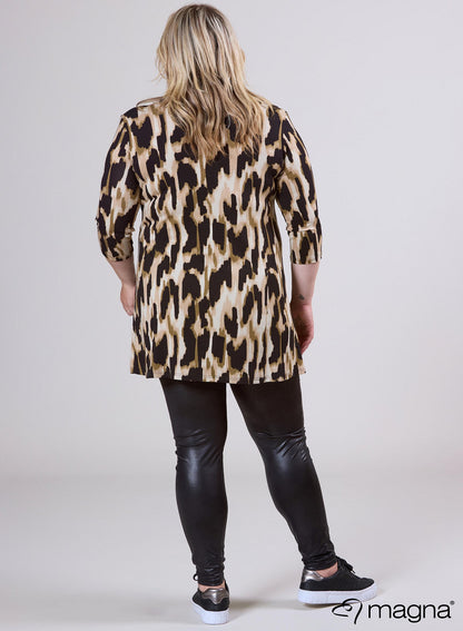 B6004-Vp-Mb Print O-Neck 3/4 Slve Tunic Brown