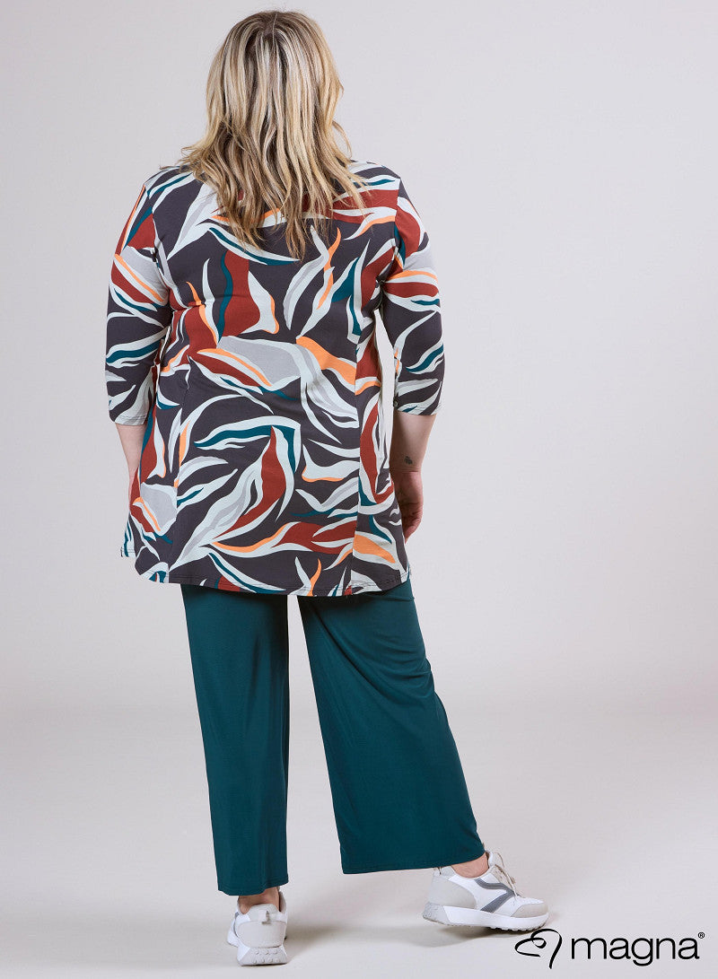 B6004-Vp-Mb Print O-Neck 3/4 Slve Tunic Green
