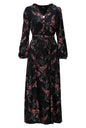 B322 Maxi Dress Coloured Leaf Print Black/Pink