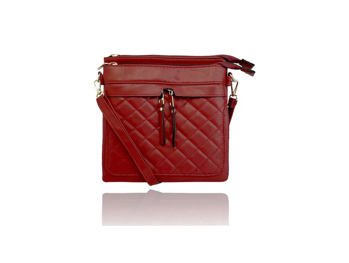 Bg2416-059 Multi Zip Quilted Cb Mess Bag Maroon