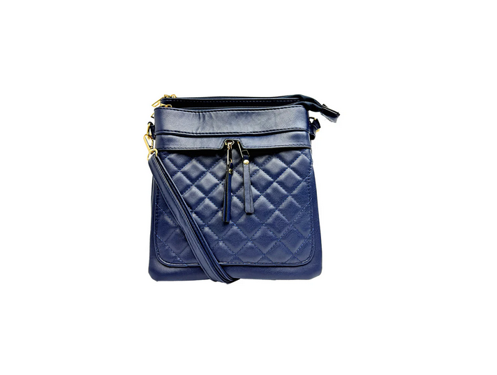 Bg2416-059 Multi Zip Quilted Cb Mess Bag Navy