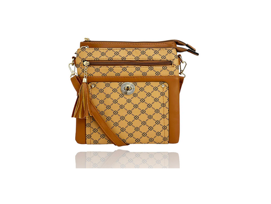 Bg24165-080 Dual Zip Monogram Cb Bag Tan