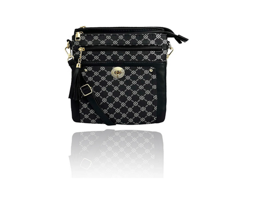 Bg24165-080 Dual Zip Monogram Cb Bag Black