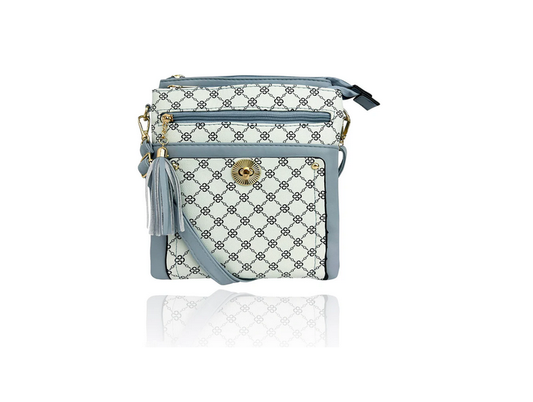 Bg24165-080 Dual Zip Monogram Cb Bag Blue