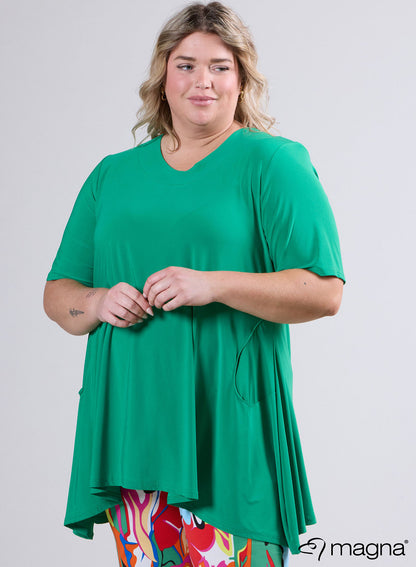 C-4015 Solid S/S Pocket Tunic Top Green