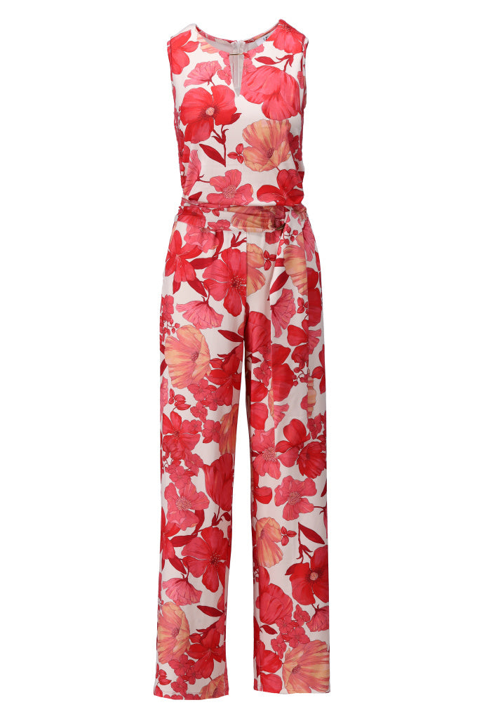 C113 S/L Jumpsuit With Flower Design Pink