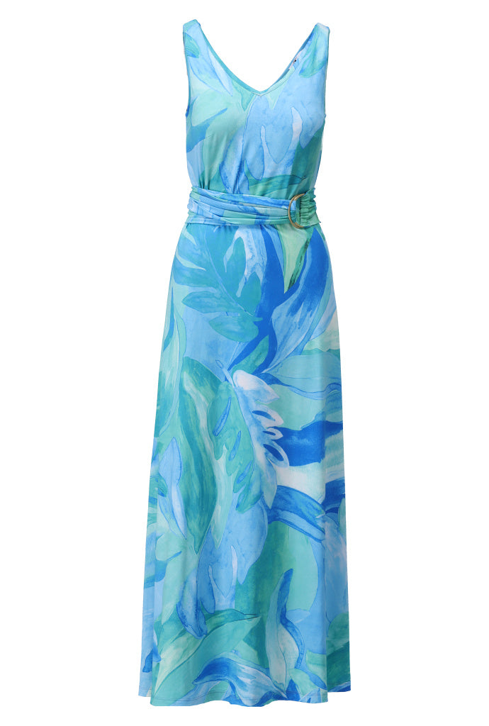 C307 S/L Print Maxi Dress Blue