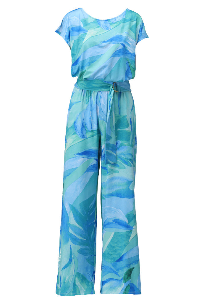 C308 S/S Print Jumpsuit With Design Blue