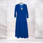 Cds19 Chiffon Pleat 3/4 Slve Midi Dress Royal Blue