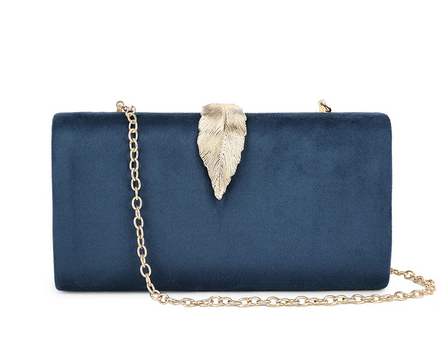 Cs2991 Suede Leaf Clasp Clutch Bag Navy