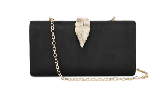 Ct2991 Faux Suede Leaf Clasp Clutch Bag Black