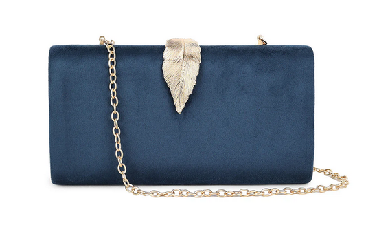 Ct2991 Faux Suede Leaf Clasp Clutch Bag Navy