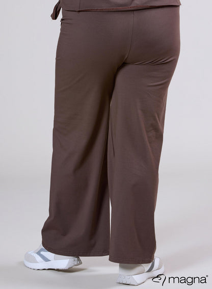 D-0003-Cot Cotton Wide Leg Elastic Trous Brown