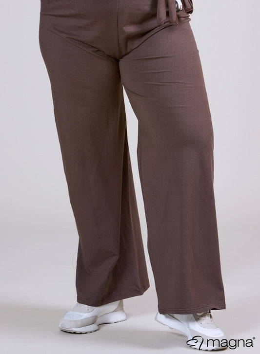 D-0003-Cot Cotton Wide Leg Elastic Trous Brown