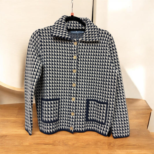 Navy Check Gold Buttons With Collar Navy