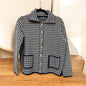Navy Check Gold Buttons With Collar Navy