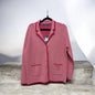 Dm186 Stripe Lapel Collar Cardigan Fushia/White