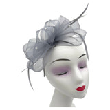 Ft268-A Loop Bow Fascinator With Feather Grey