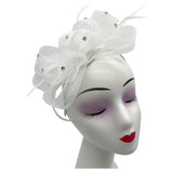 Ft268-A Loop Bow Fascinator With Feather White