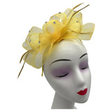 Ft268-A Loop Bow Fascinator With Feather Yellow