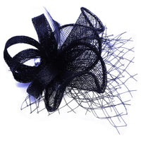 Ft9075-012 Sinamay Wavy Fascinator W Loo Navy