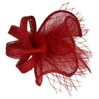 Ft9075-012 Sinamay Wavy Fascinator W Loo Red