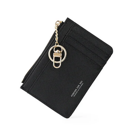 Fy1018-4 Small Card Purse With Key Chain Black