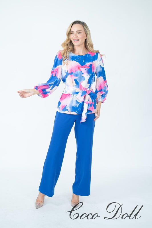 Gem/Tribe Cd58 Print Co-Ord Belted Top Pink/Blue