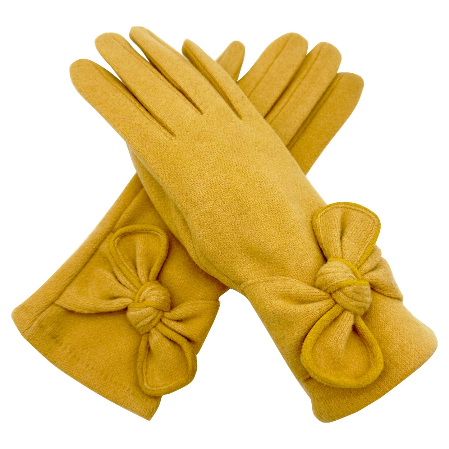 Gv23103-887 Plain Gloves With Big Bow Yellow