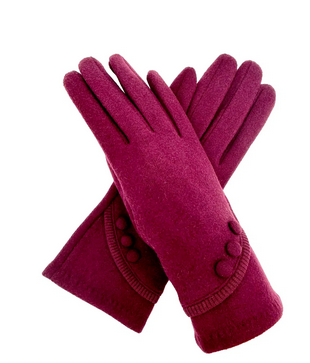 Gv2498-076 Plain Button Detail Ts Gloves Maroon