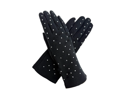 Gv25090-311 Plain Gloves With Diamonte D Black