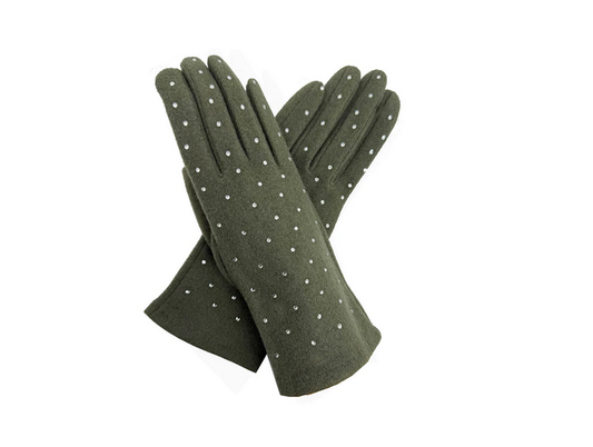 Gv25090-311 Plain Gloves With Diamonte D Green