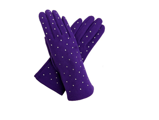 Gv25090-311 Plain Gloves With Diamonte D Purple