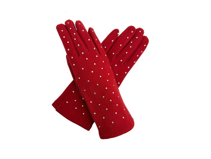 Gv25090-311 Plain Gloves With Diamonte D Red