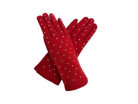 Gv25090-311 Plain Gloves With Diamonte D Red