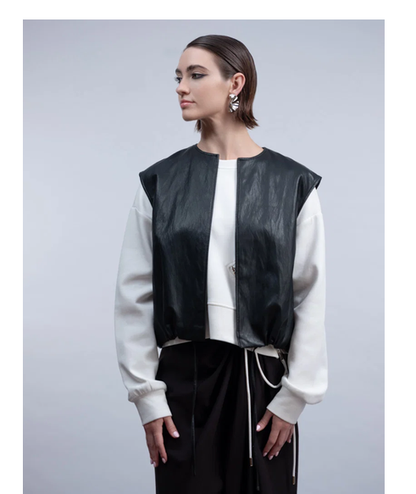 H2010 SLEEVELESS BLACK LEATHER BOMBER WAISTCOAT Black
