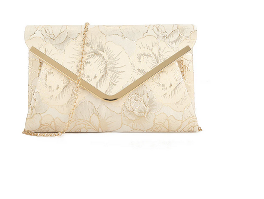 H2211-1 Brocade Design Envelope Clutch Gold