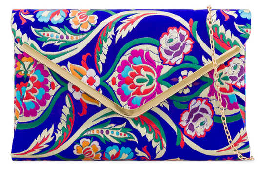H2211 Multi Coloured Satin Clutch Bag Royal Blue